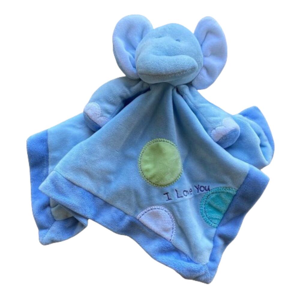 Just One Year Blue Elephant Security Blanket Rattle I‎ LOVE YOU Nunu Lovey